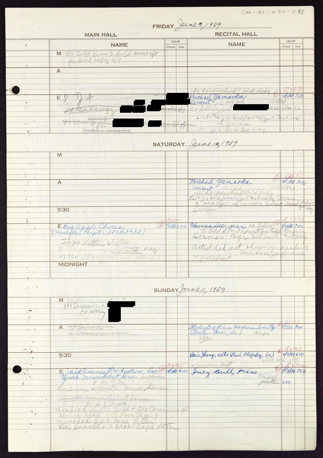 Carnegie Hall Booking Ledger, volume 34, page 85