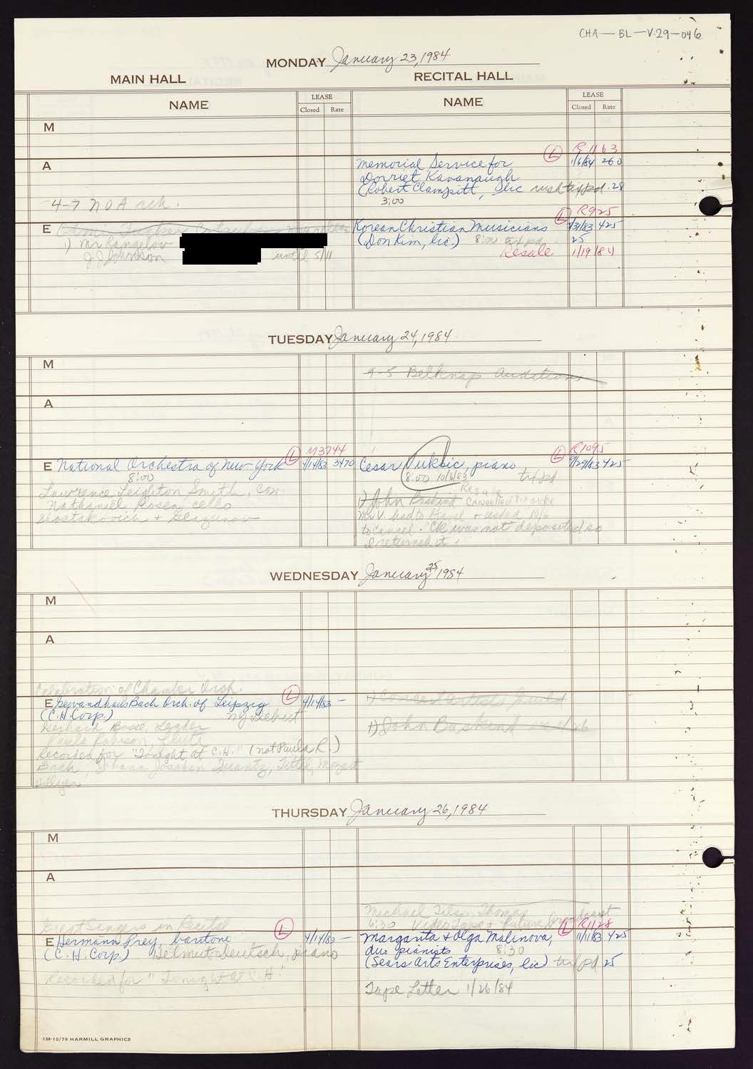 Carnegie Hall Booking Ledger, volume 29, page 46