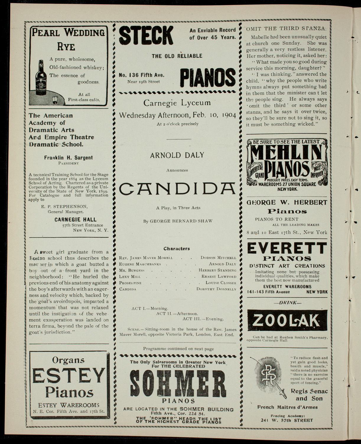 Amateur Comedy Club, February 10, 1904, program page 2