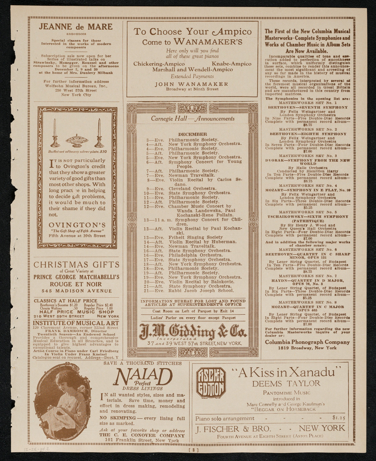 Philadelphia Orchestra, December 2, 1924, program page 3