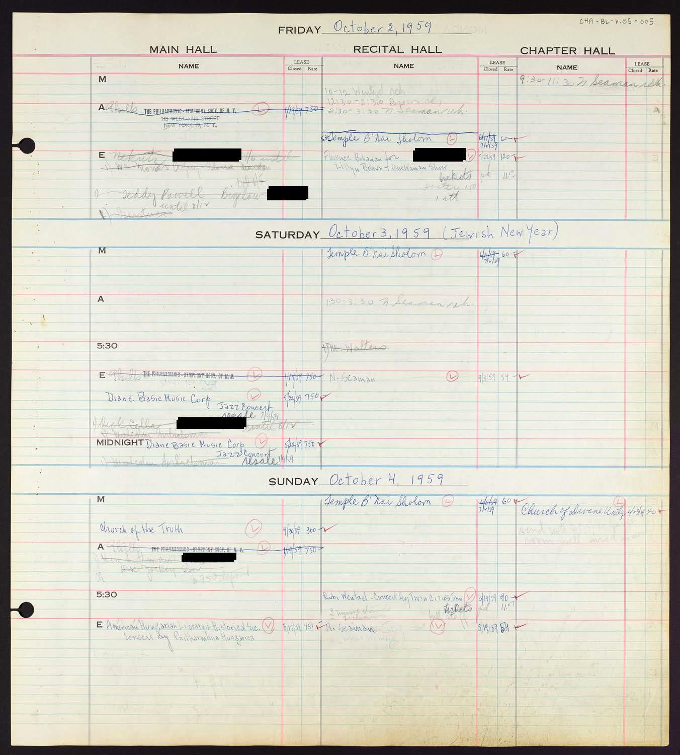 Carnegie Hall Booking Ledger, volume 5, page 5