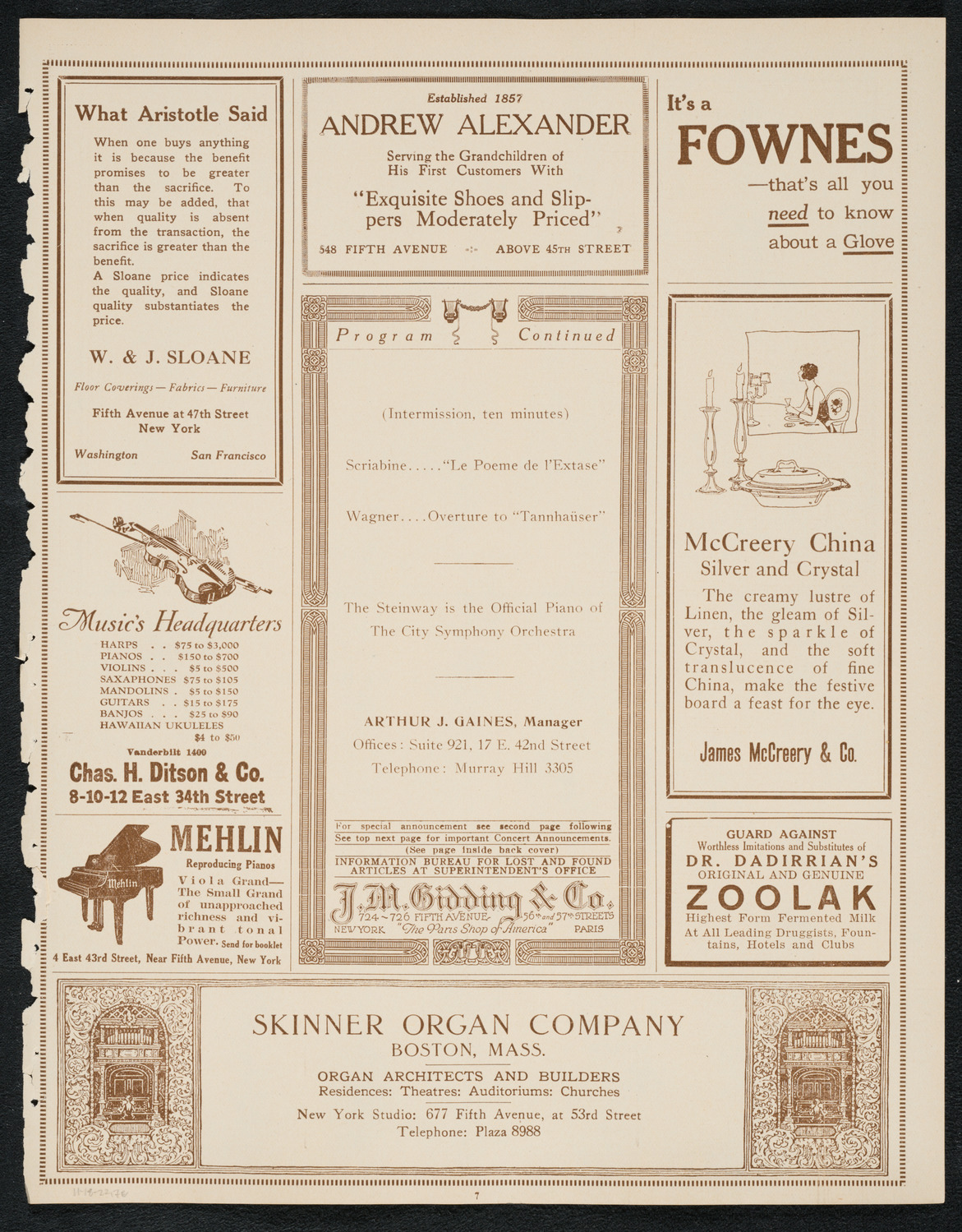 City Symphony Orchestra, November 18, 1922, program page 7