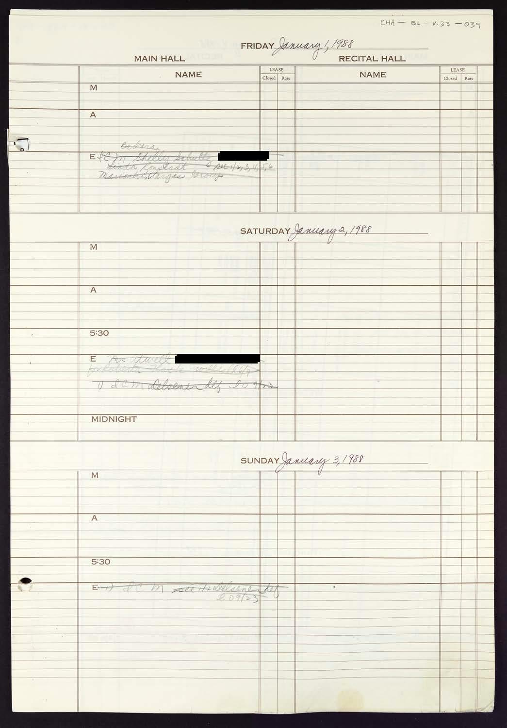 Carnegie Hall Booking Ledger, volume 33, page 39