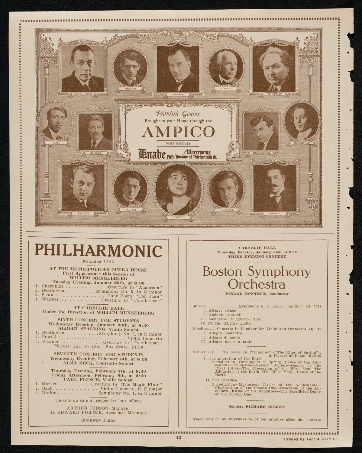 New York Philharmonic, January 27, 1924, program page 12