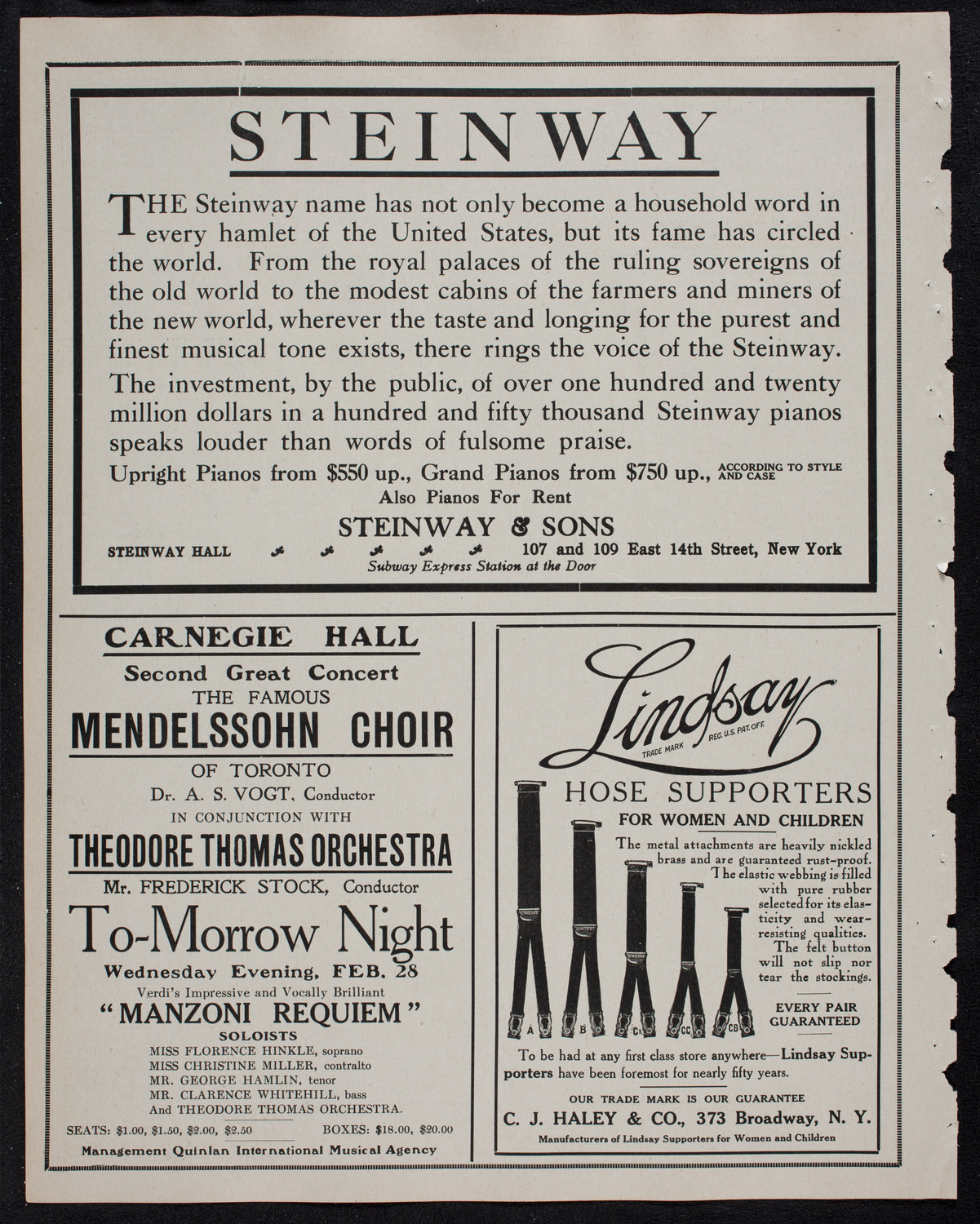 Mendelssohn Choir of Toronto with the Theodore Thomas Orchestra, February 27, 1912, program page 4