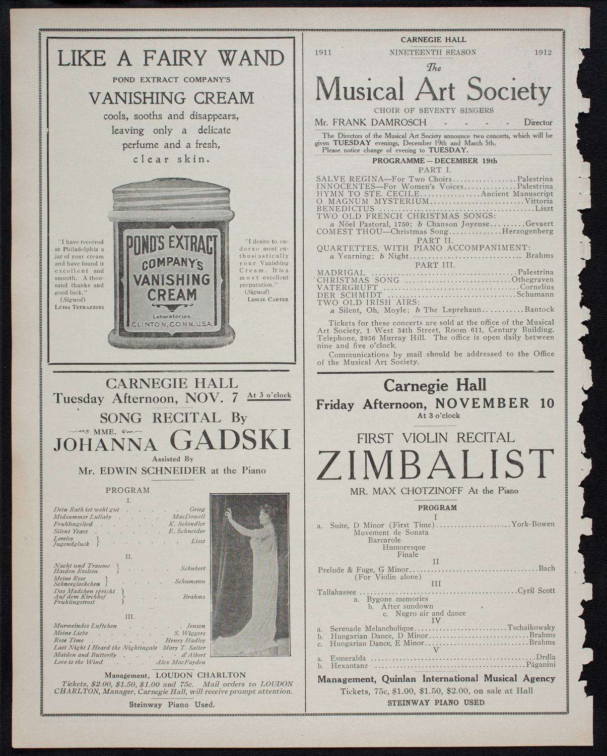 New York Philharmonic, November 3, 1911, program page 8