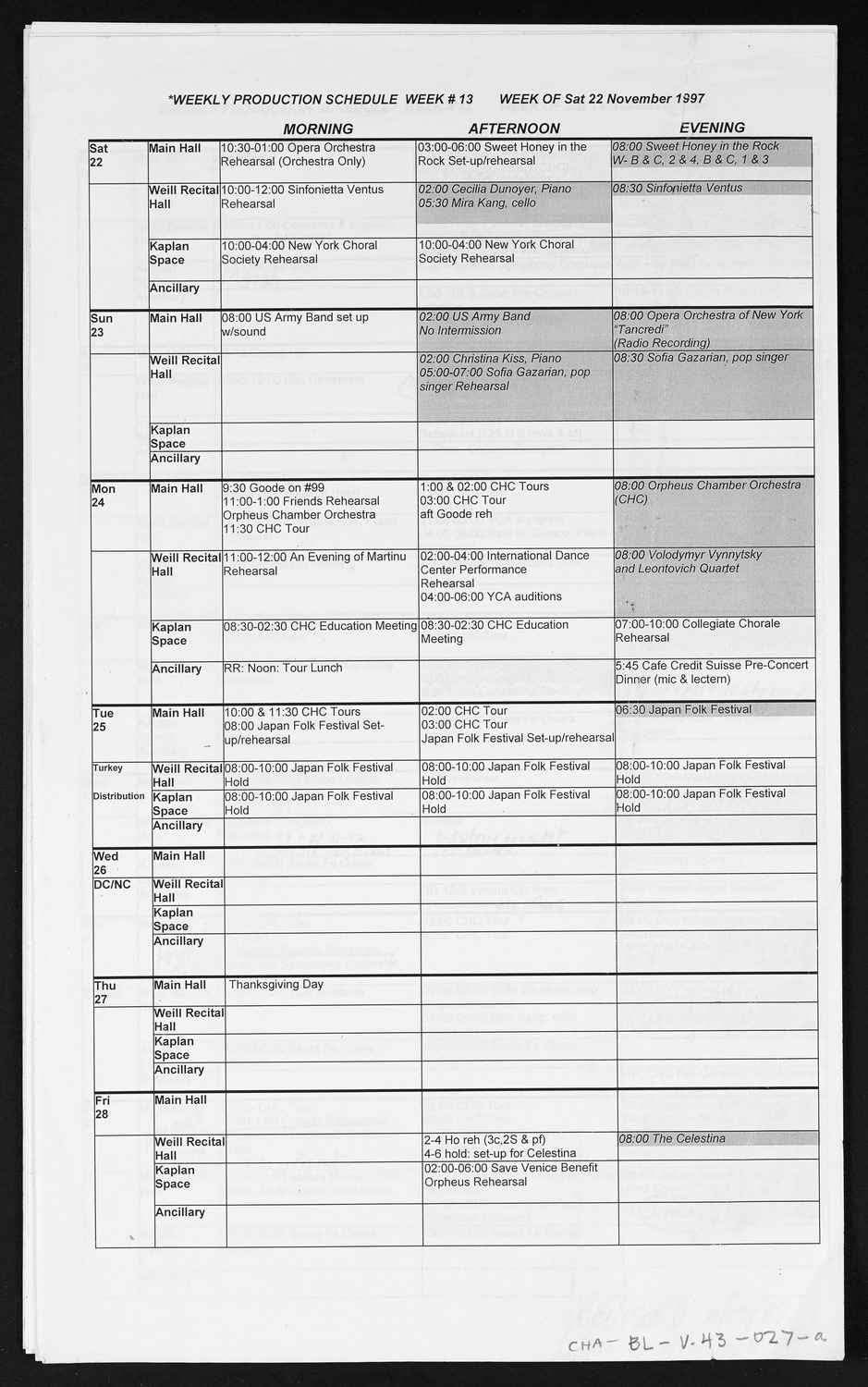 Carnegie Hall Booking Ledger, volume 43, page 25a