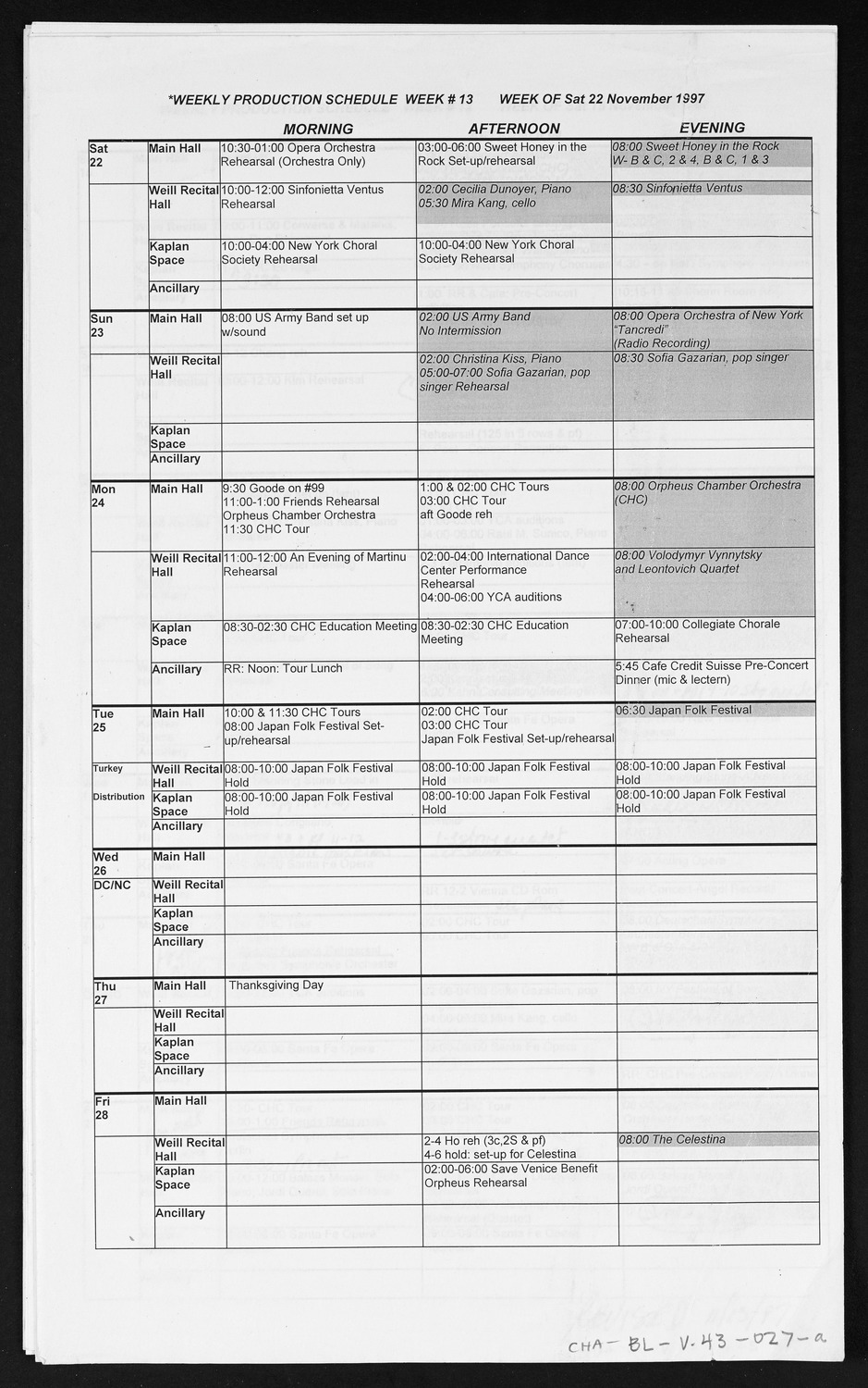 Carnegie Hall Booking Ledger, volume 43, page 25a