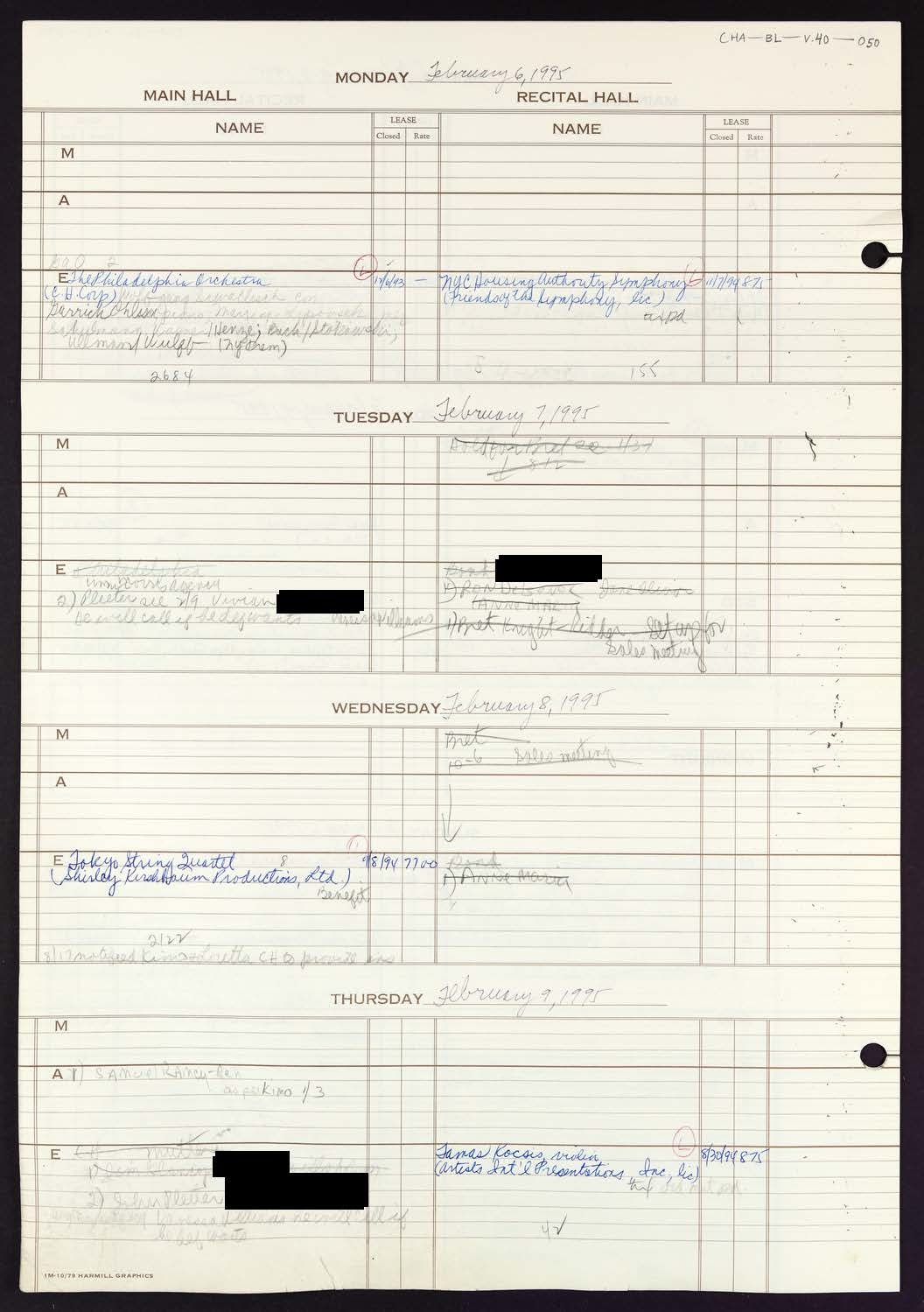 Carnegie Hall Booking Ledger, volume 40, page 50