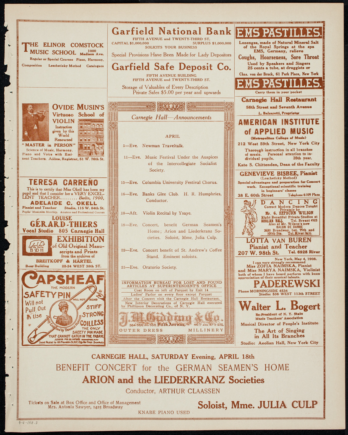 Recital of Jewish Folk Songs, April 4, 1914, program page 3