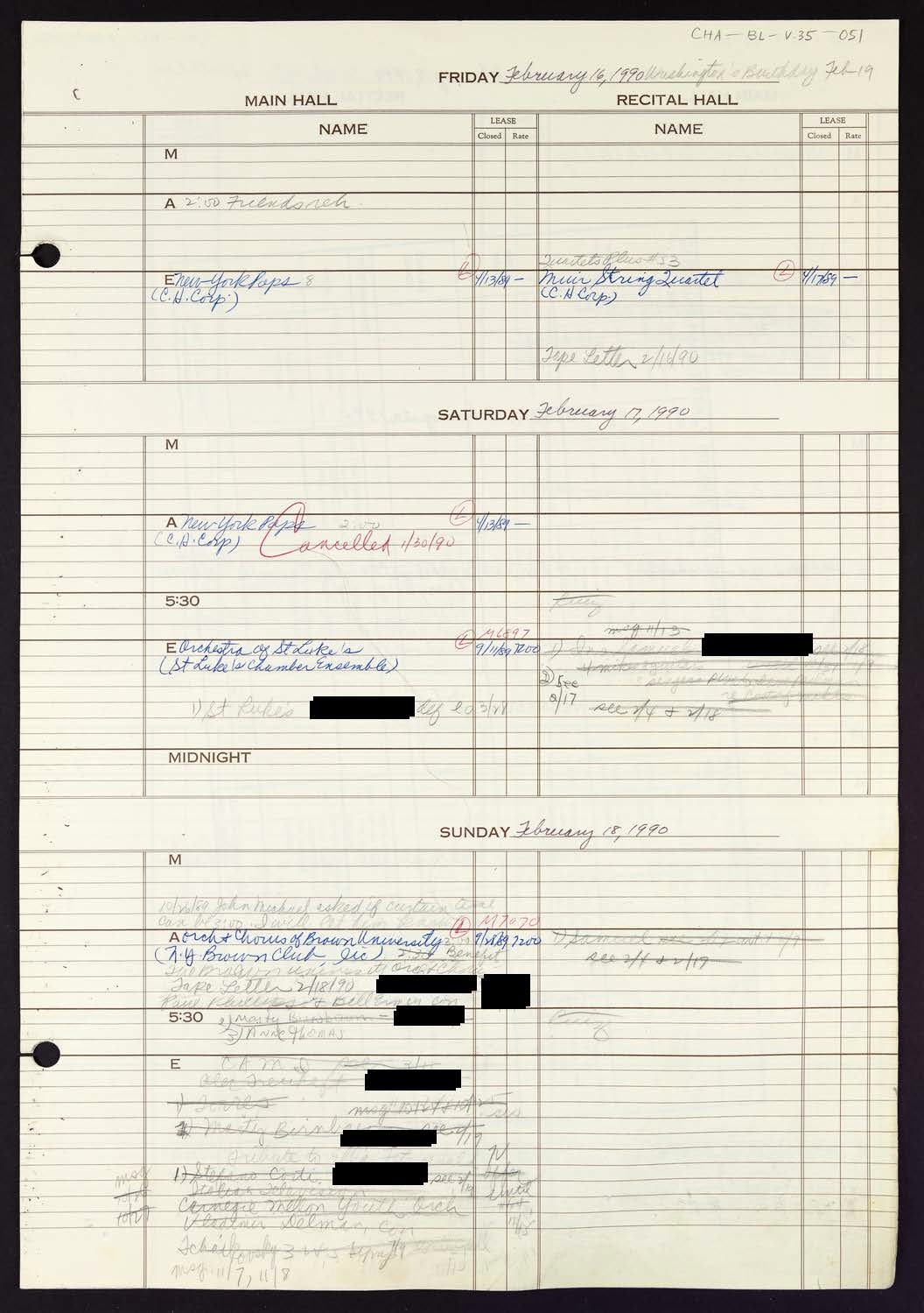 Carnegie Hall Booking Ledger, volume 35, page 51