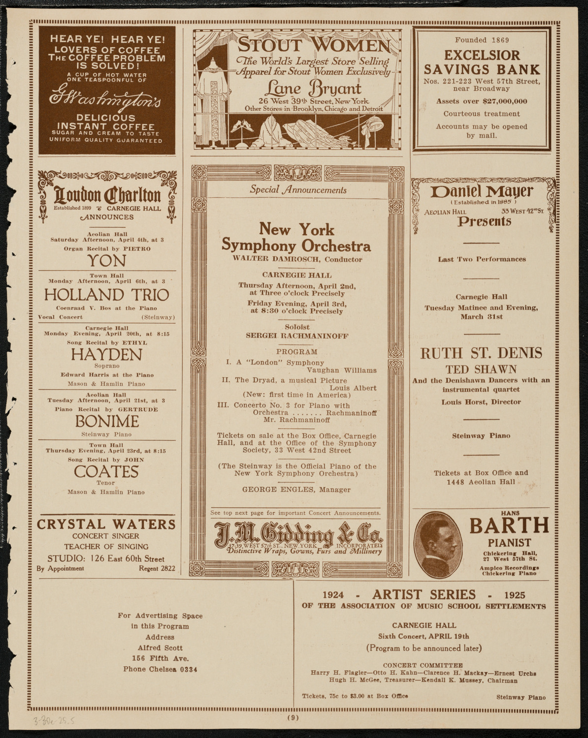 Beniamino Gigli, Tenor, March 30, 1925, program page 9