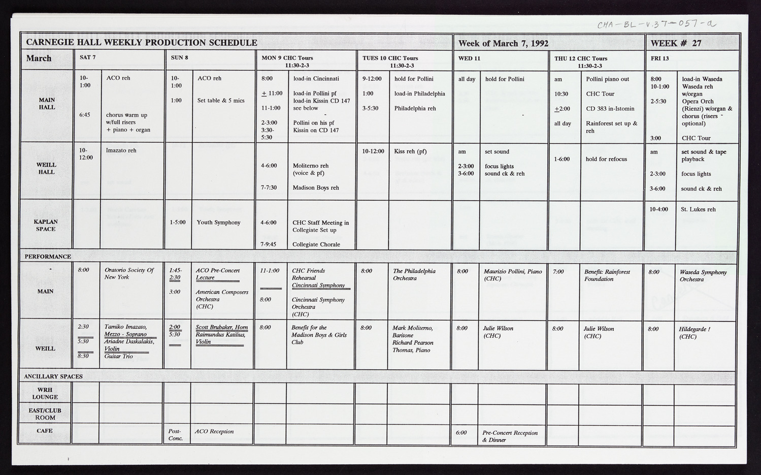 Carnegie Hall Booking Ledger, volume 37, page 57a