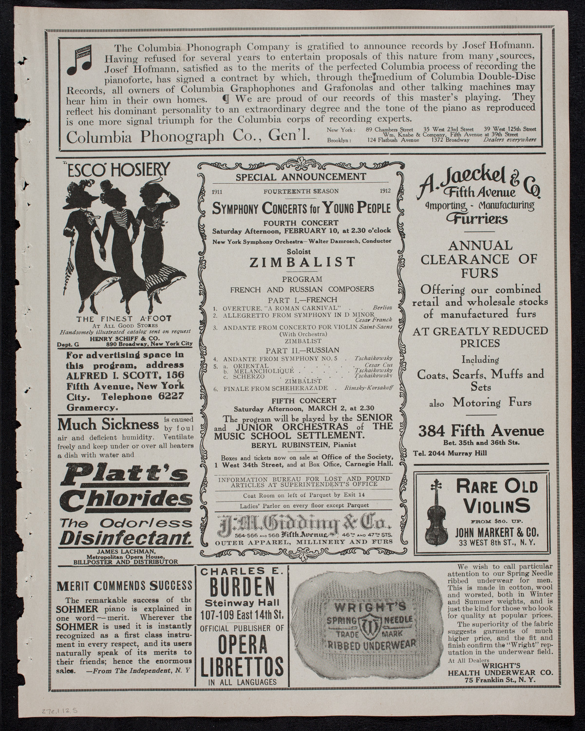 Russian Symphony Society of New York, January 27, 1912, program page 9