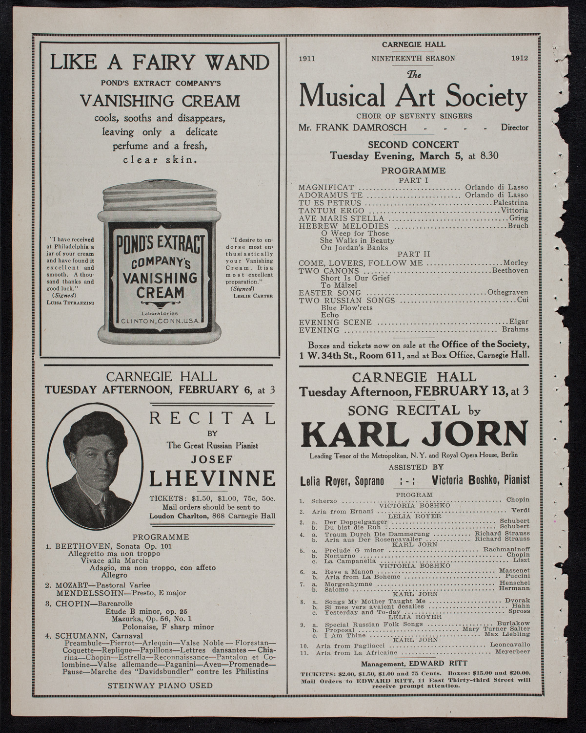 Leo Slezak, Tenor, February 3, 1912, program page 8