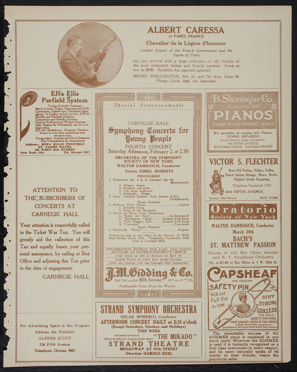 New York Philharmonic, January 19, 1918, program page 9