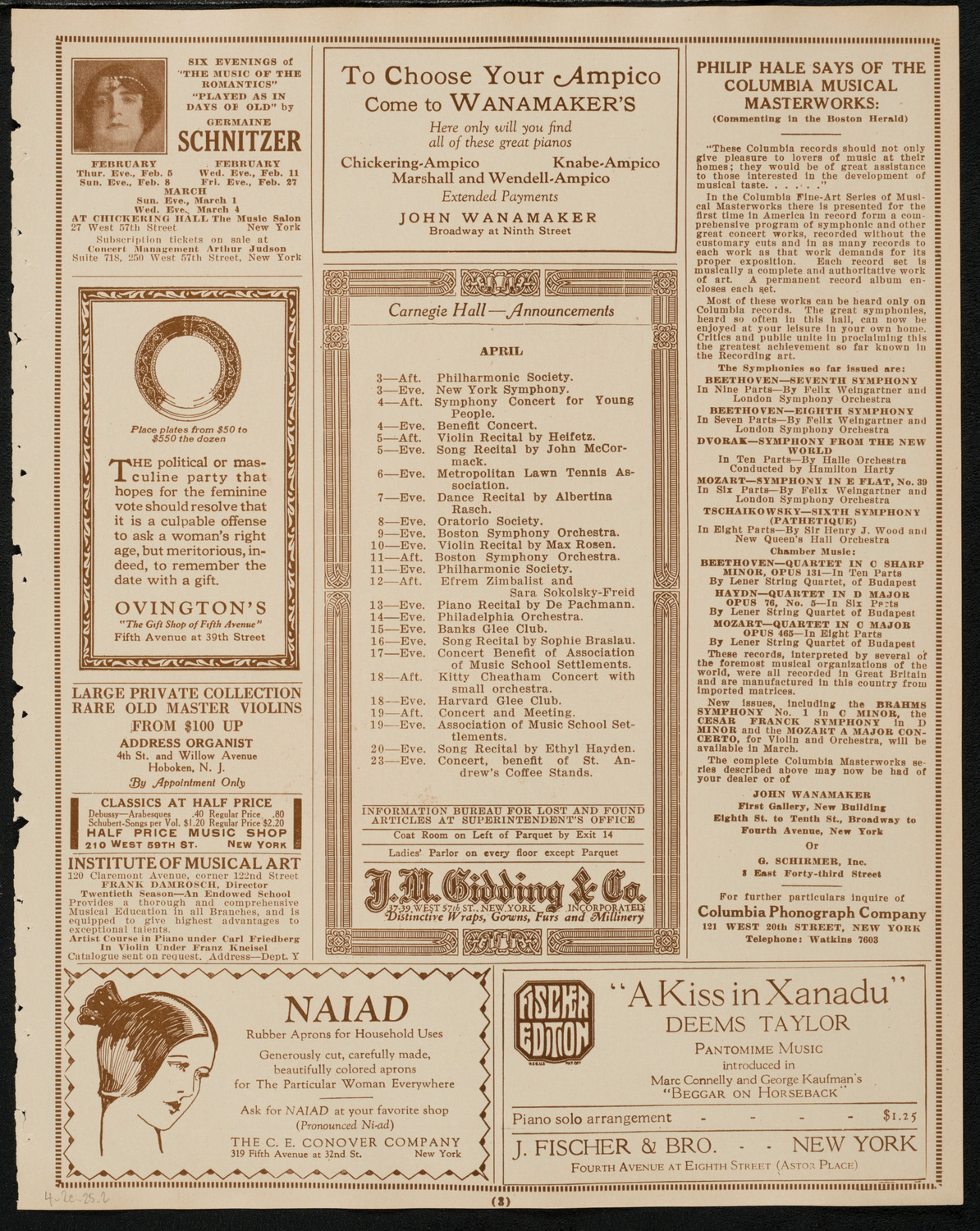 New York Philharmonic, April 2, 1925, program page 3