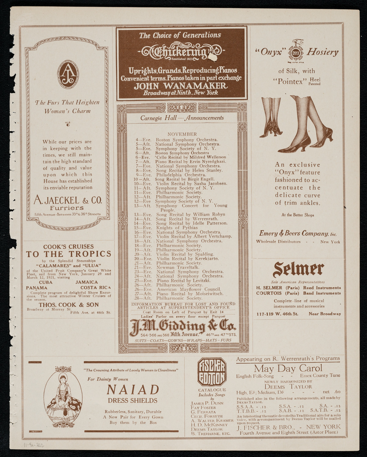 New York Symphony Orchestra, November 4, 1920, program page 3