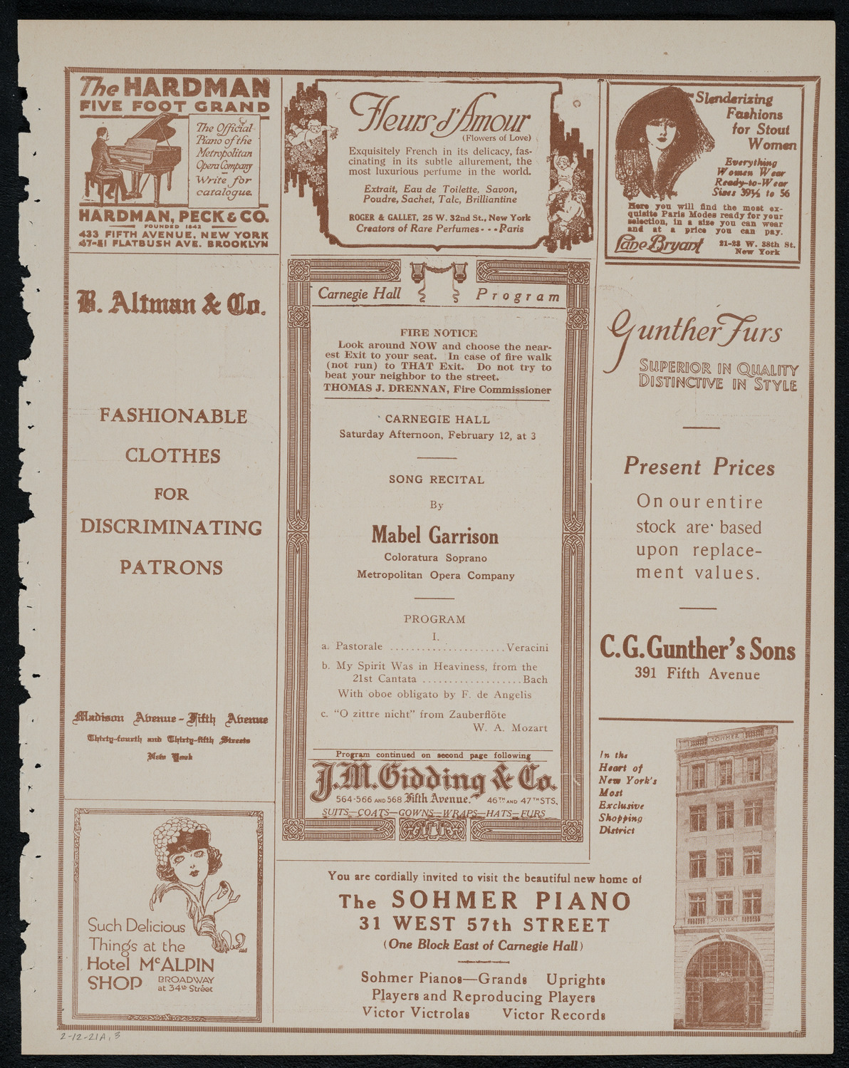 Mabel Garrison, Soprano, February 12, 1921, program page 5