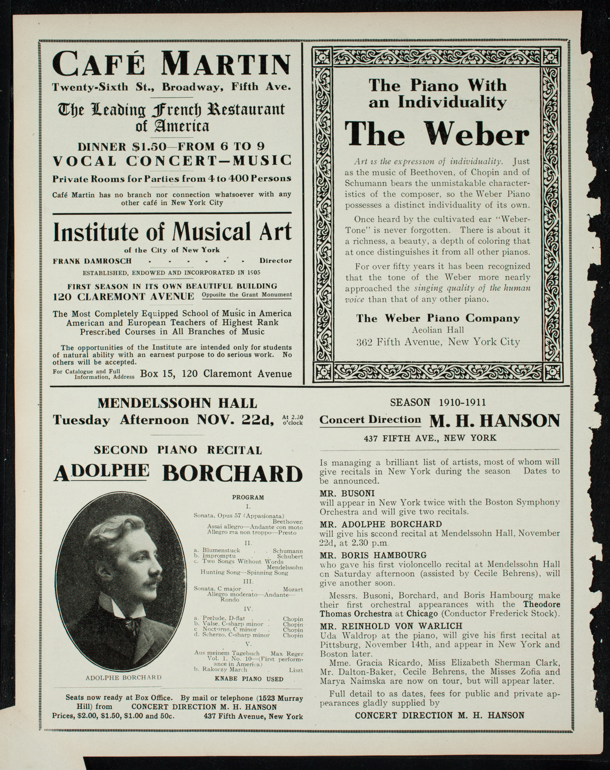 New York Philharmonic, November 13, 1910, program page 6