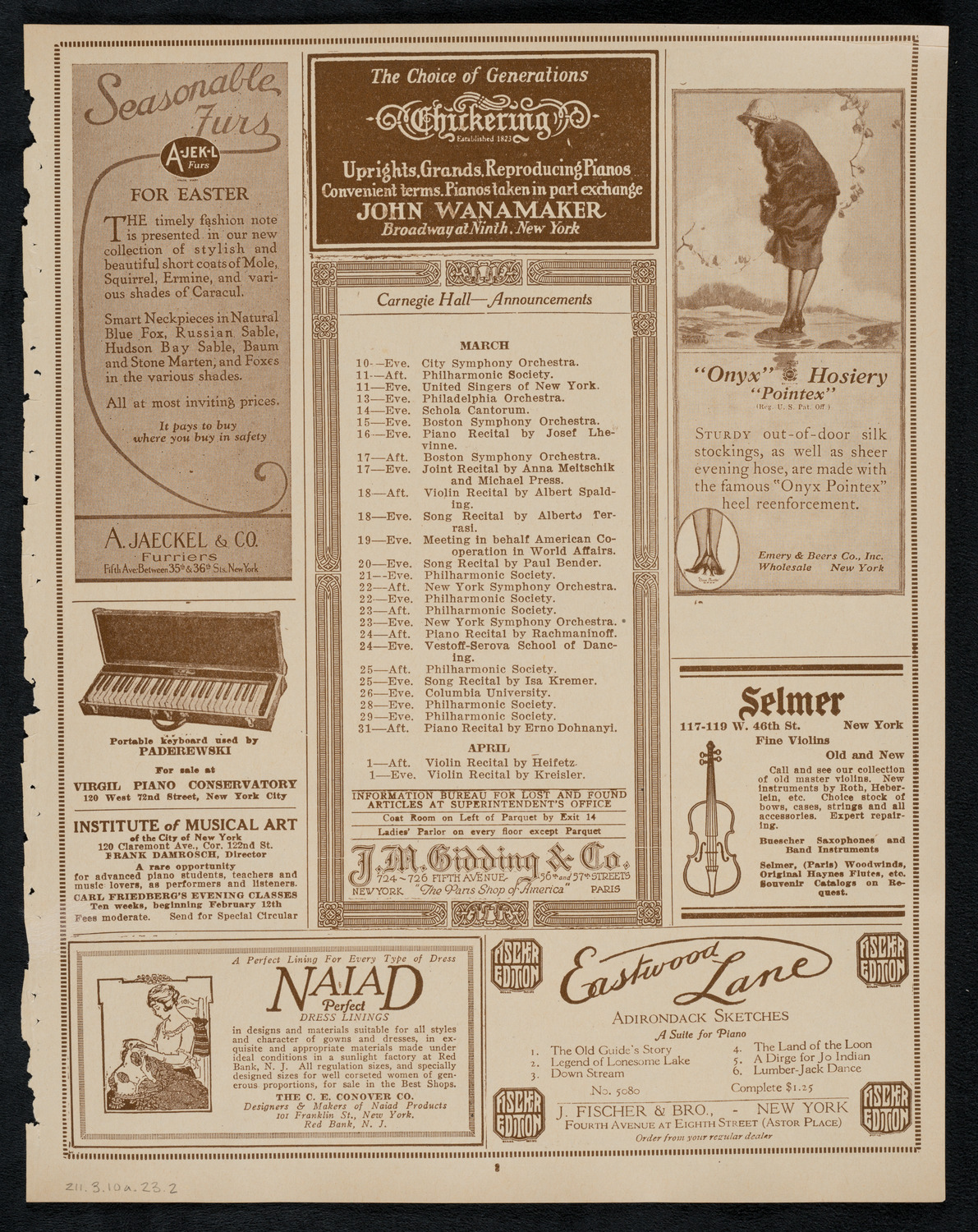 Benno Moiseiwitsch, Piano, March 10, 1923, program page 3