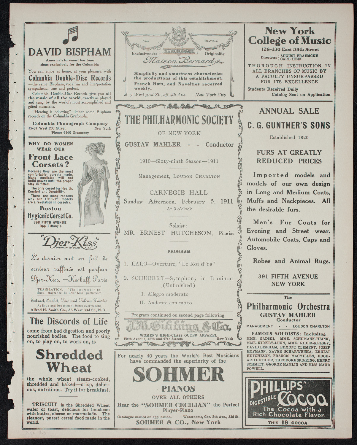 New York Philharmonic, February 5, 1911, program page 5