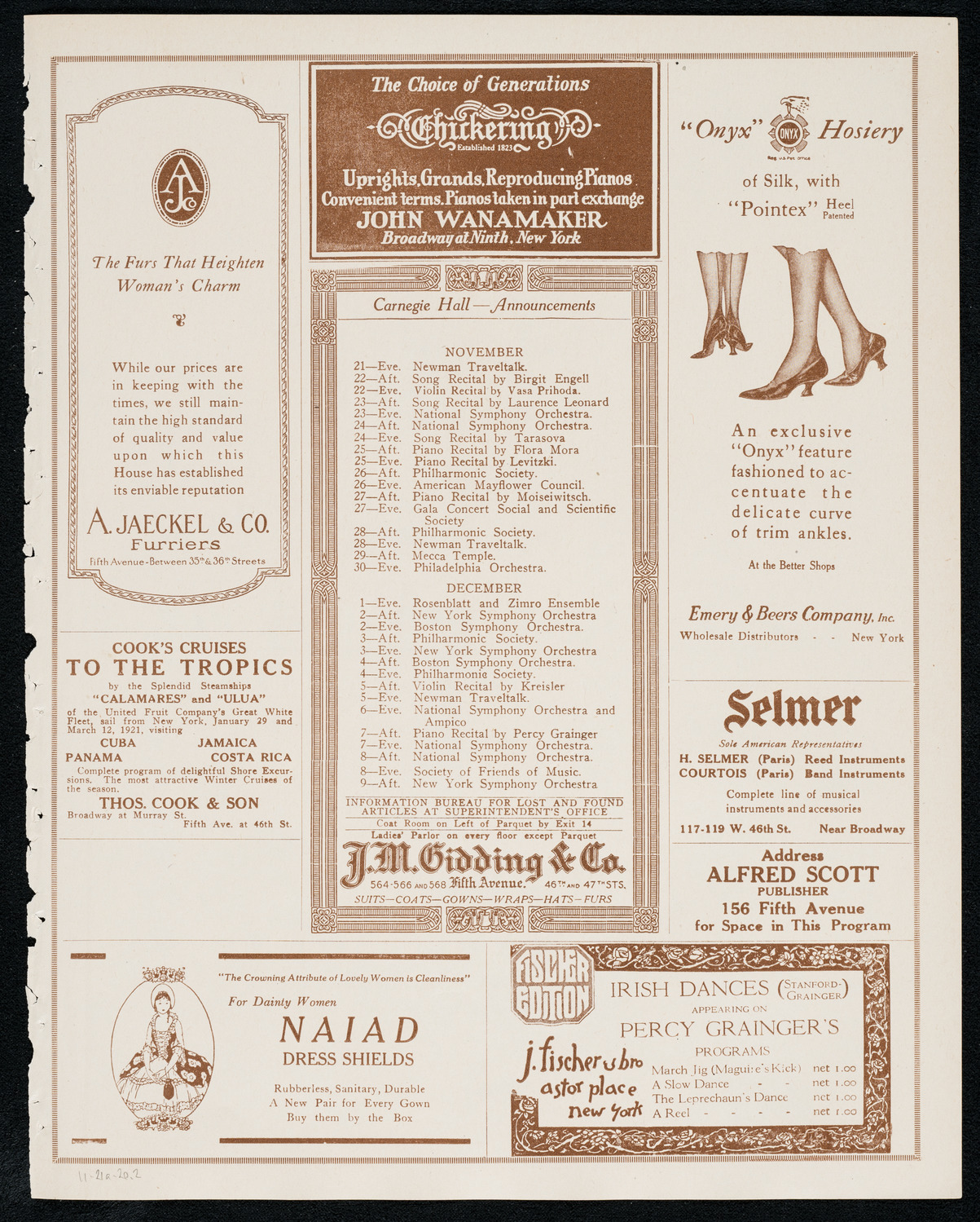 New York Philharmonic, November 21, 1920, program page 3