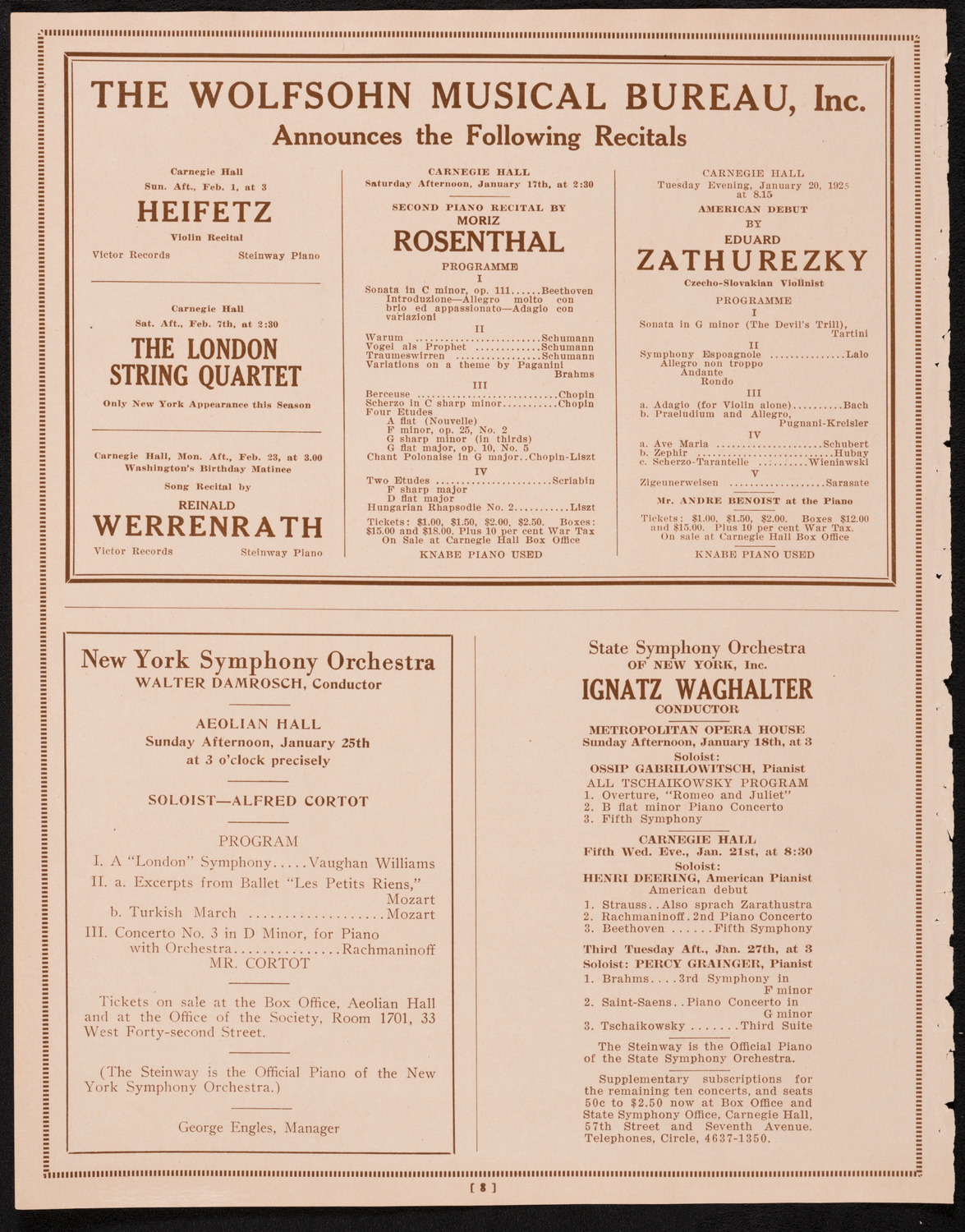 New York Philharmonic, January 16, 1925, program page 8