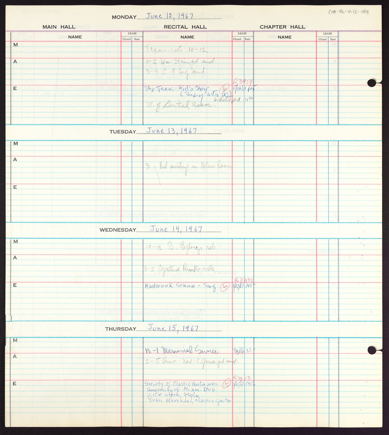 Carnegie Hall Booking Ledger, volume 12, page 84