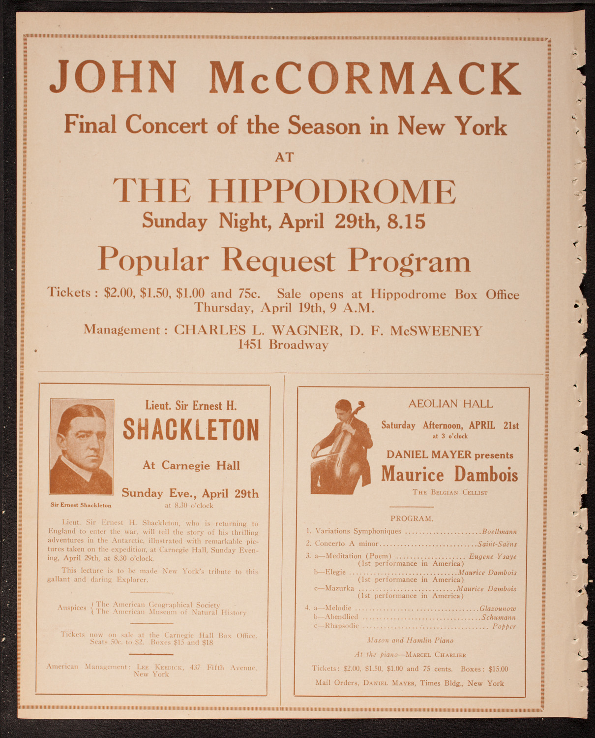 John McCormack, Tenor, April 15, 1917, program page 10