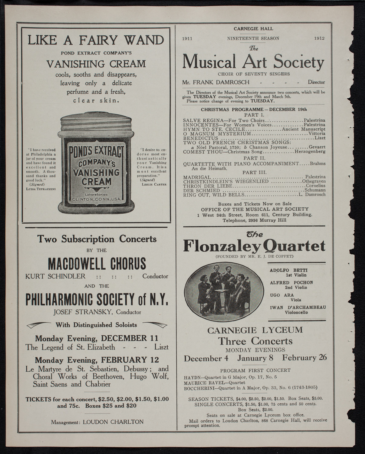 Frances Alda, Soprano, December 5, 1911, program page 8