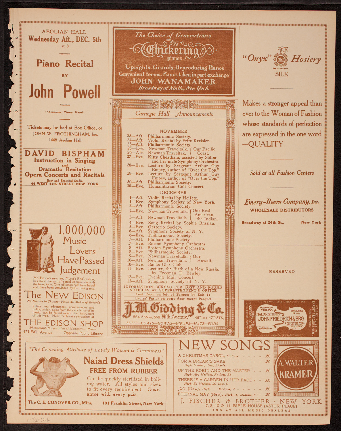 New York Philharmonic, November 22, 1917, program page 3