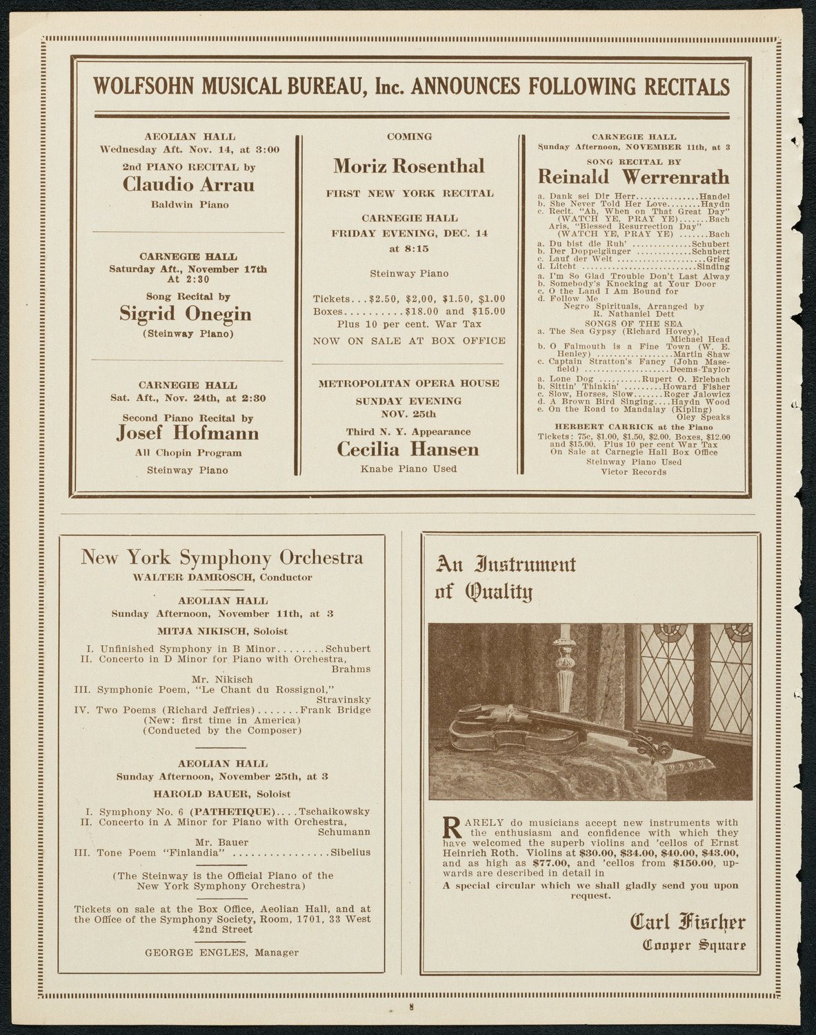 New York Symphony Orchestra: Beethoven Cycle, November 9, 1923, program page 8