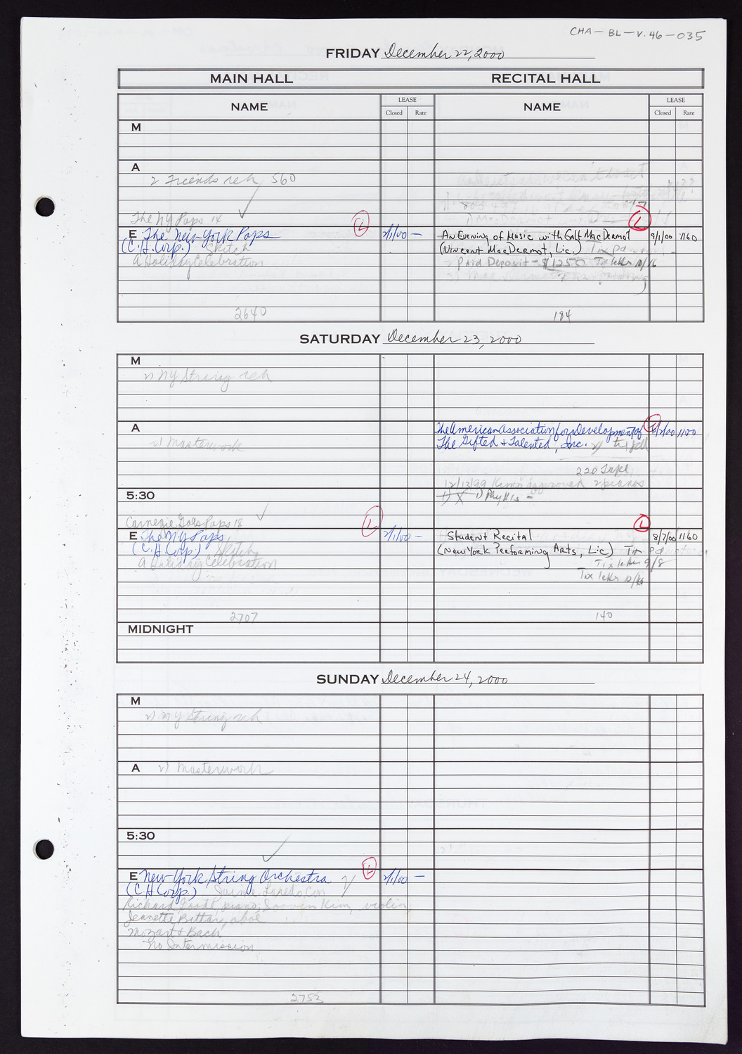 Carnegie Hall Booking Ledger, volume 46, page 35