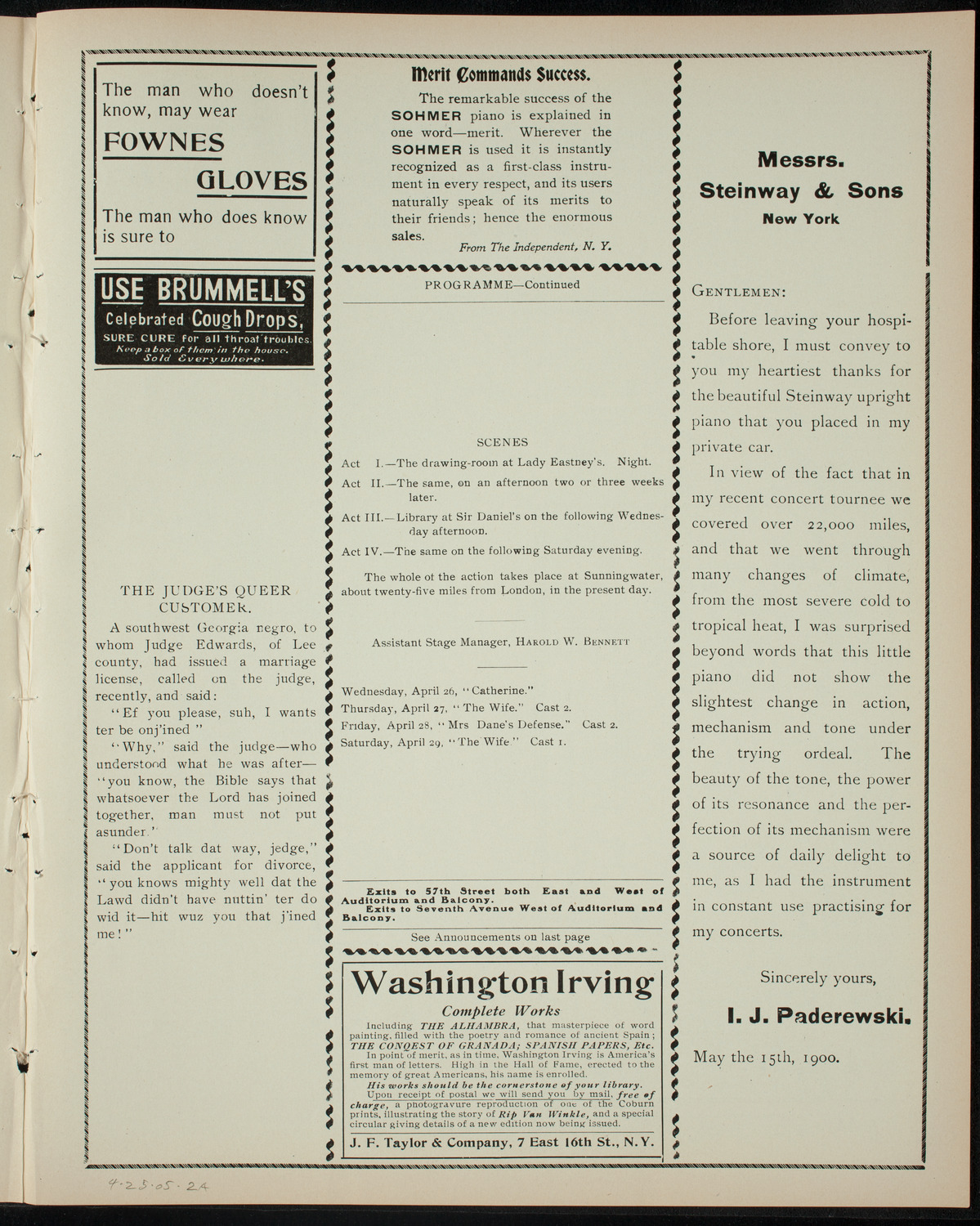 American Academy of Dramatic Arts Private Dress Rehearsal, April 25, 1905, program page 3