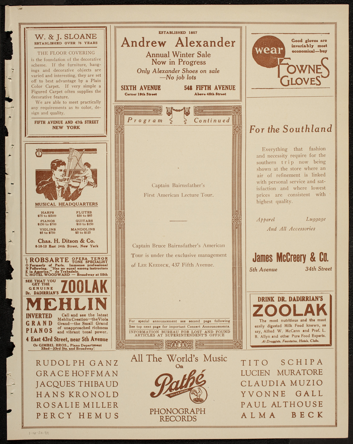 Lecture by Captain Bruce Bairnsfather, January 16, 1920, program page 7