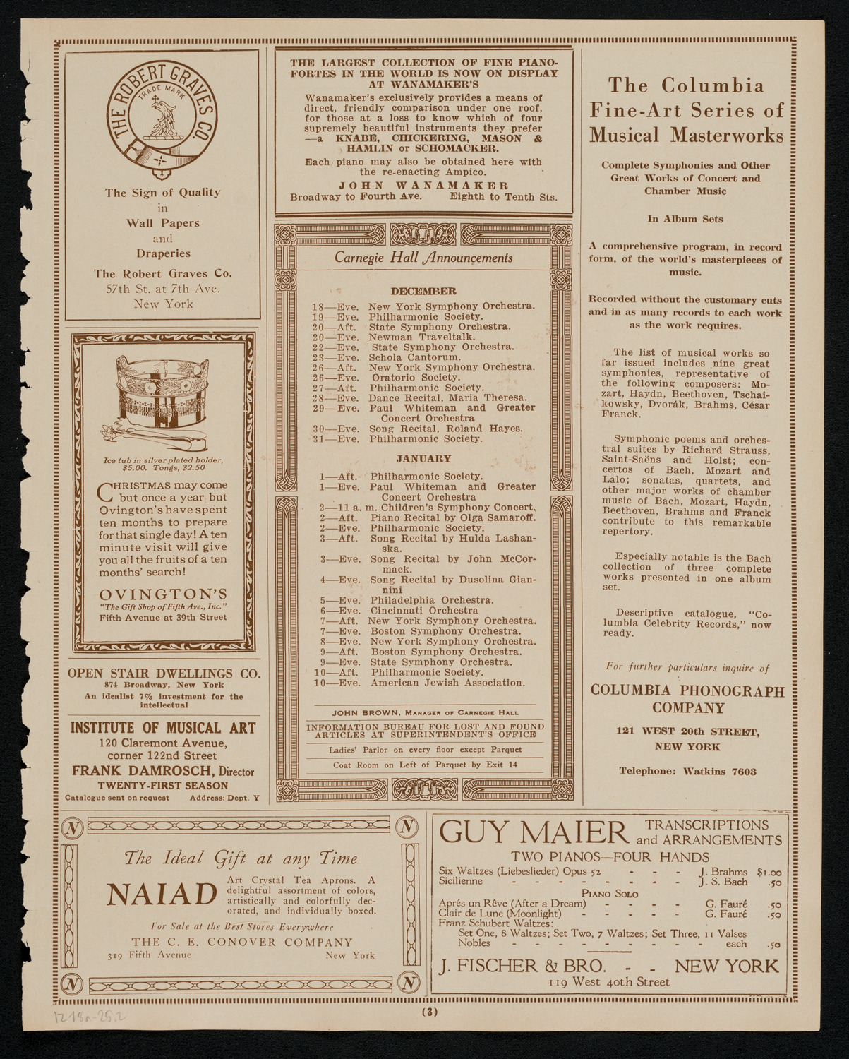 New York Philharmonic, December 18, 1925, program page 3