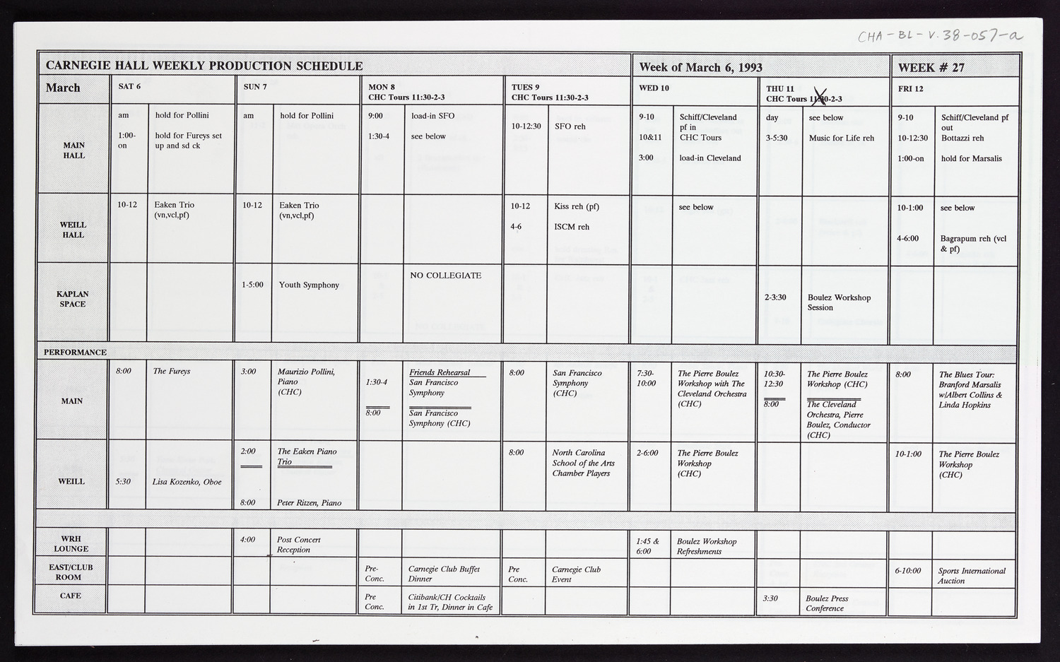 Carnegie Hall Booking Ledger, volume 38, page 57a