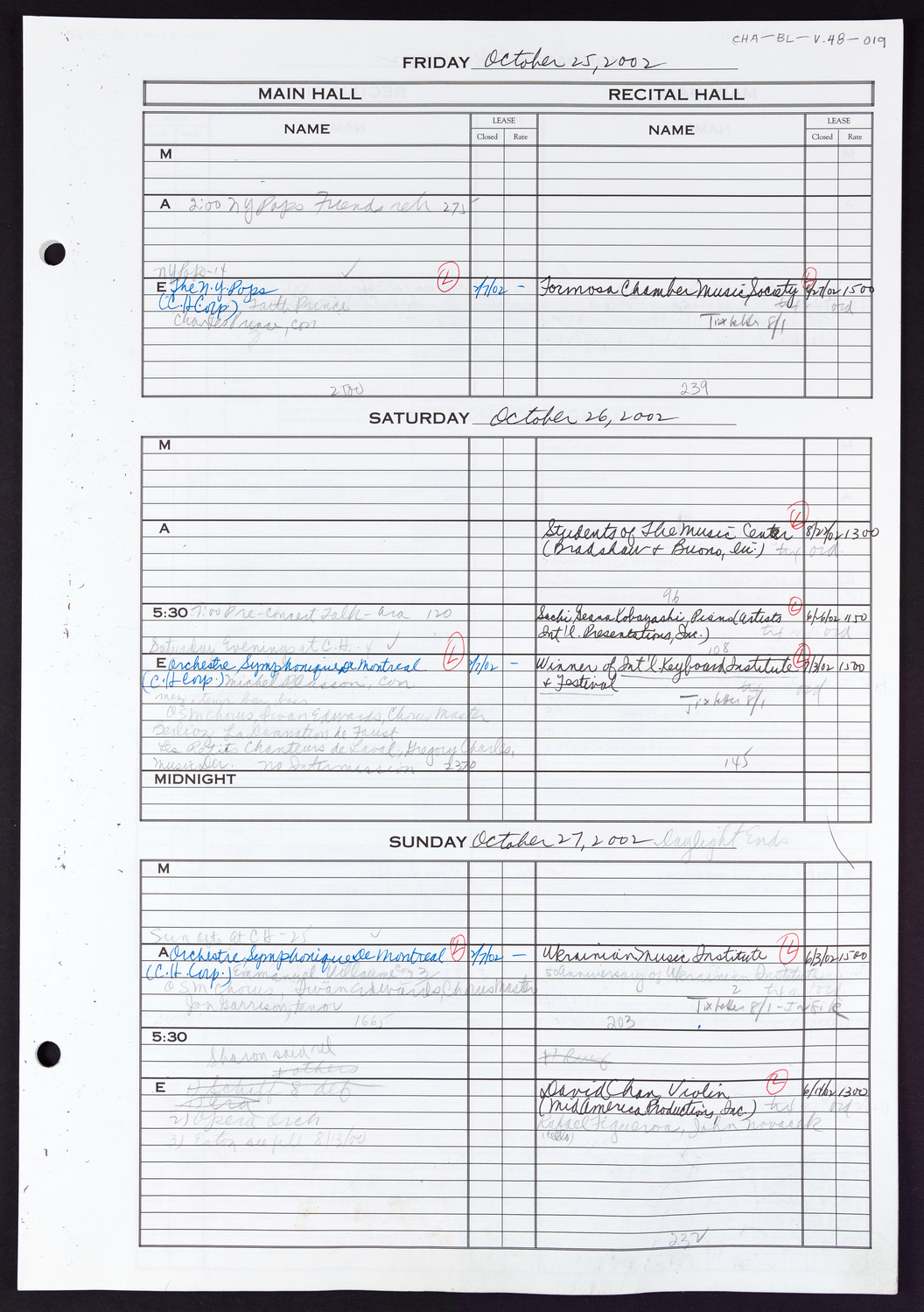 Carnegie Hall Booking Ledger, volume 48, page 19