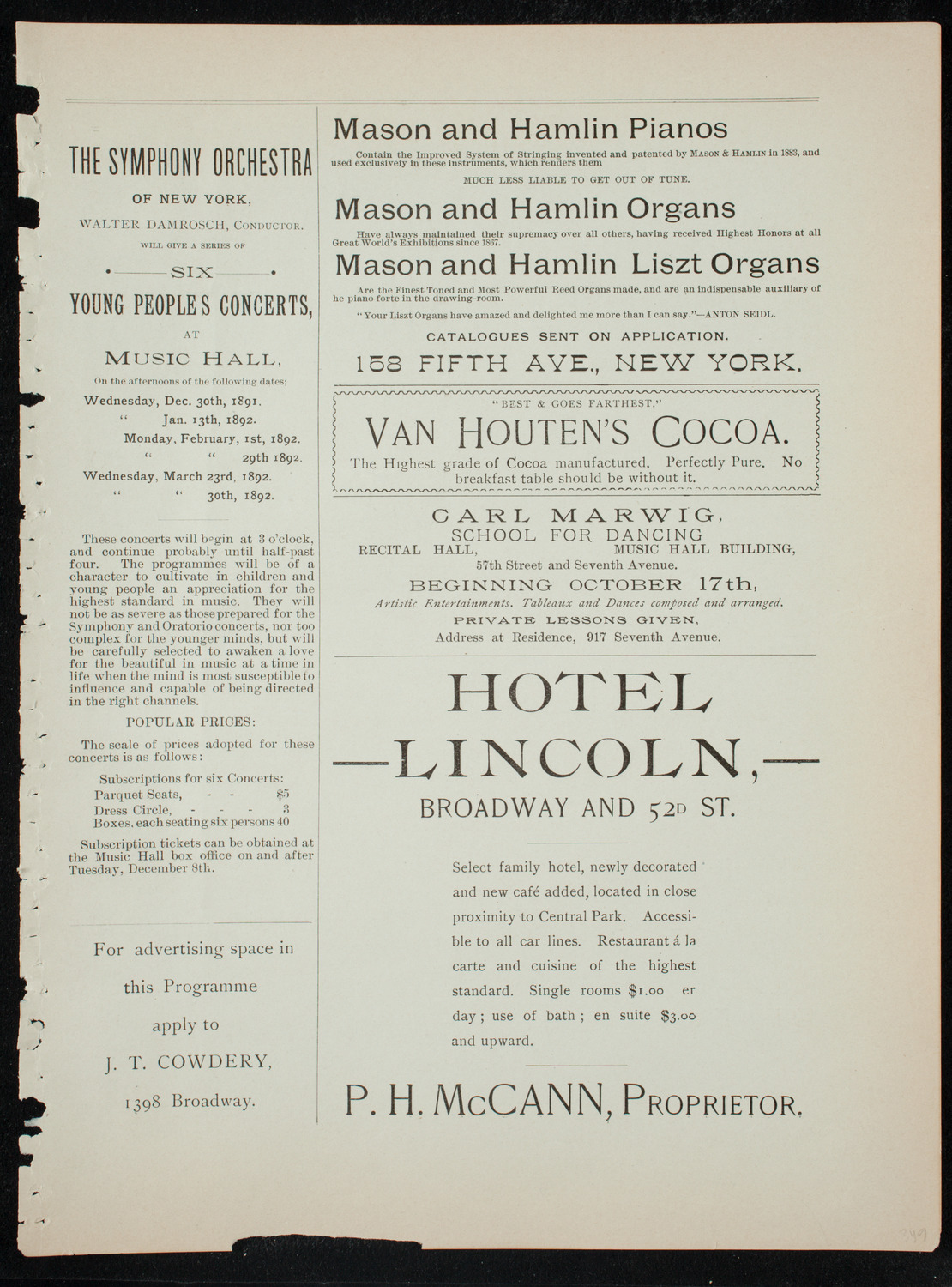 Damrosch Sunday Concert, December 13, 1891, program page 5