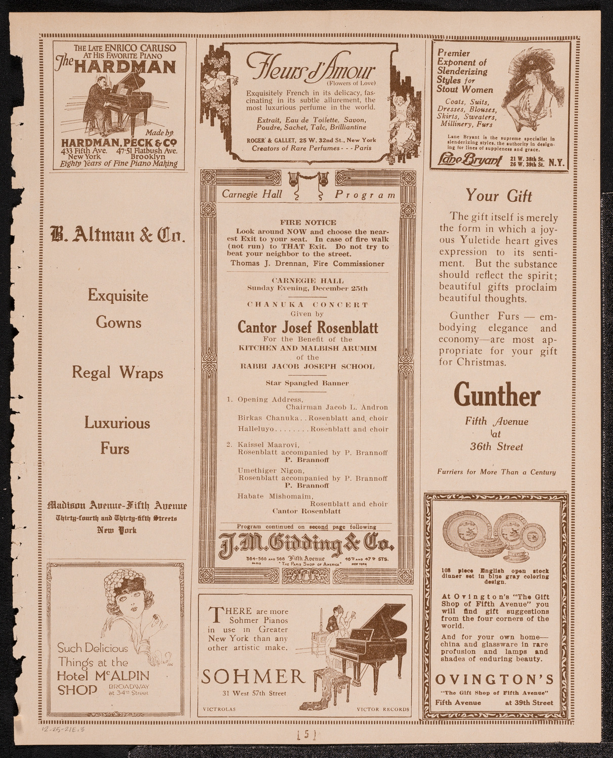 Chanuka Concert by Cantor Josef Rosenblatt, December 25, 1921, program page 5