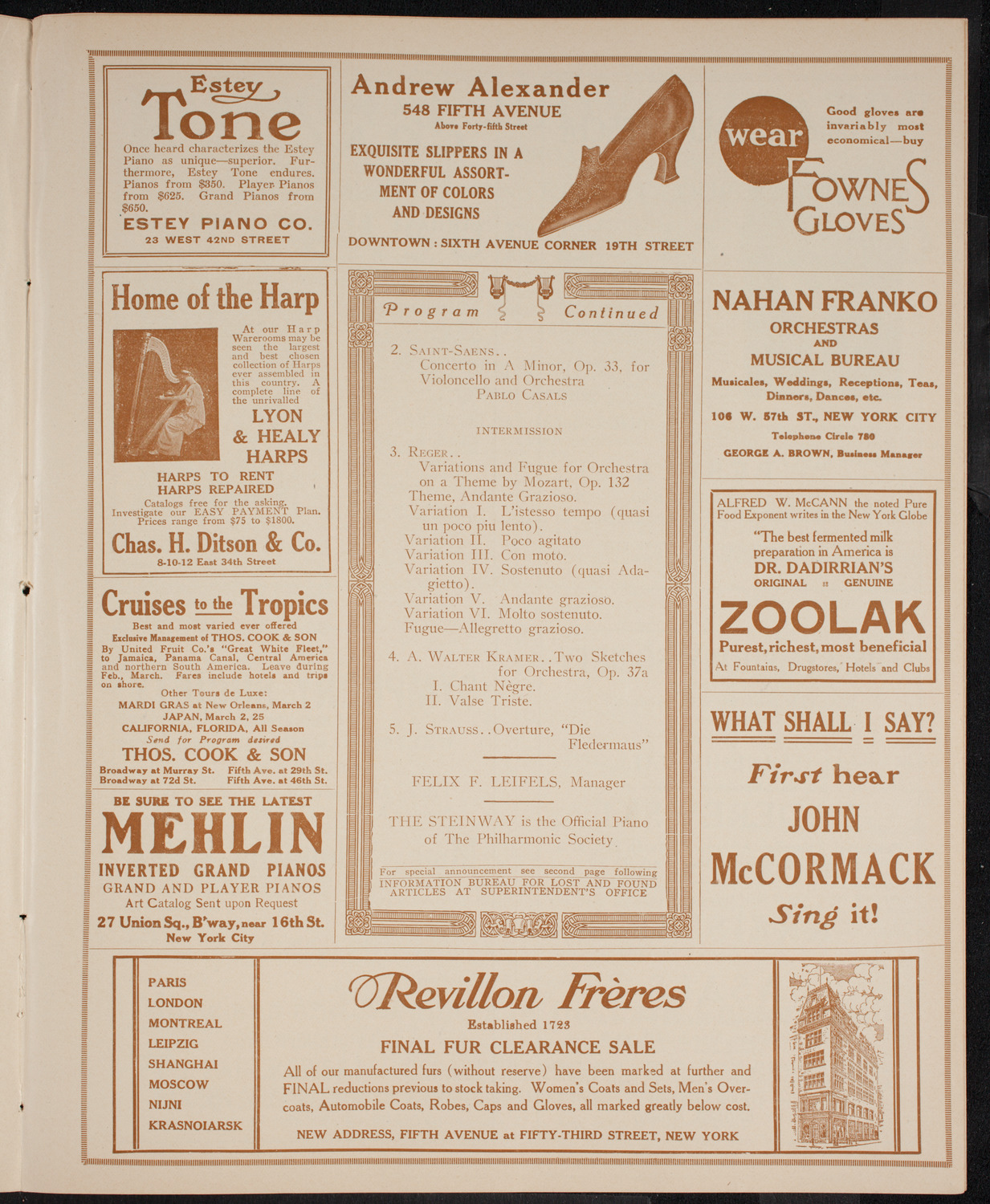 New York Philharmonic, February 27, 1916, program page 7
