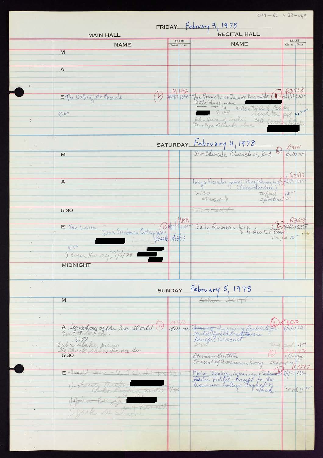 Carnegie Hall Booking Ledger, volume 23, page 49