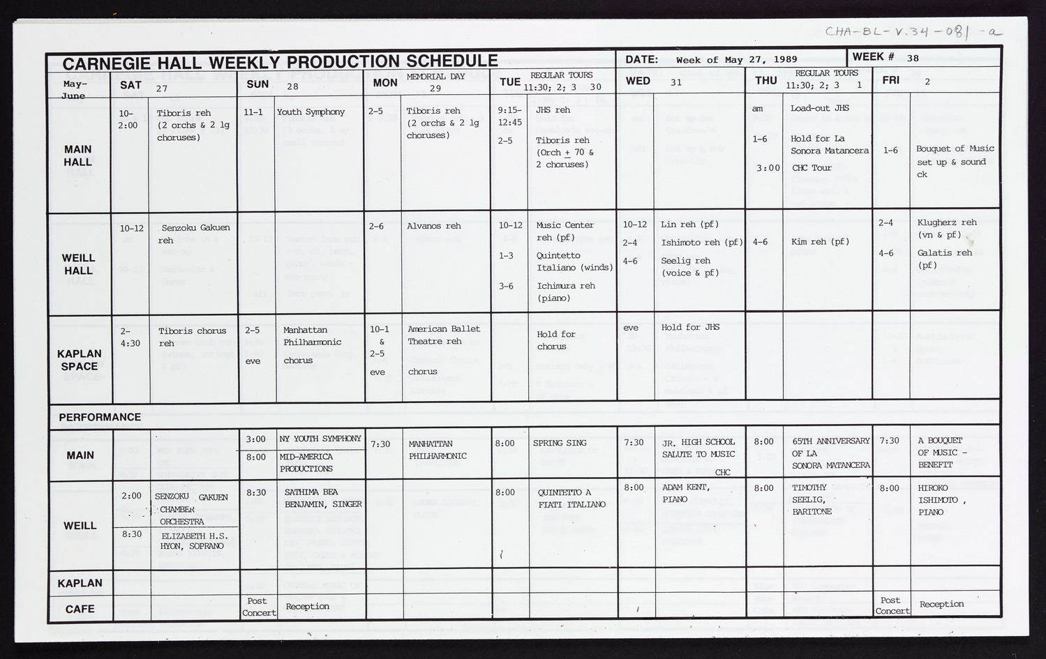 Carnegie Hall Booking Ledger, volume 34, page 81a