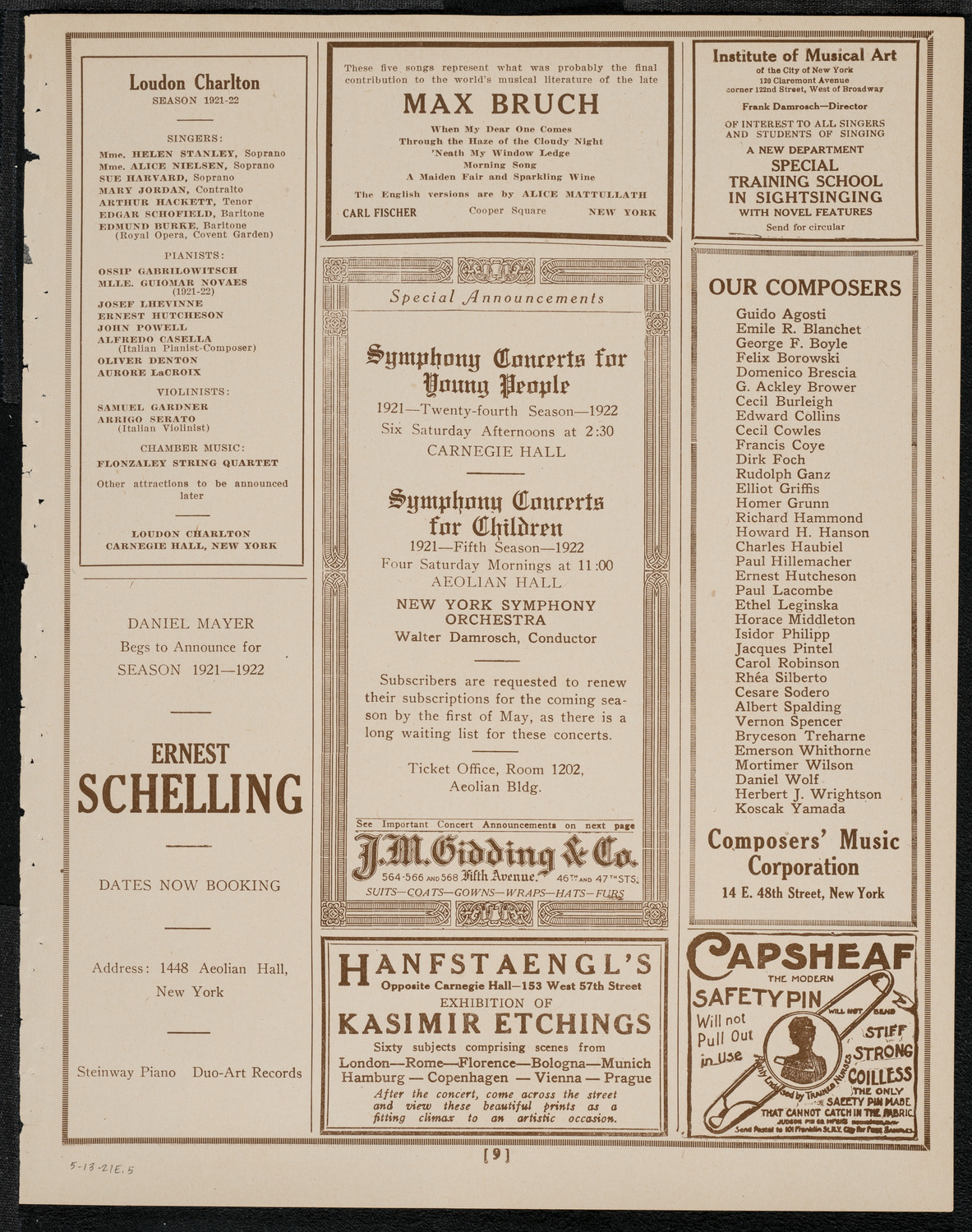 Alfred Mirovitch, Piano, May 13, 1921, program page 9