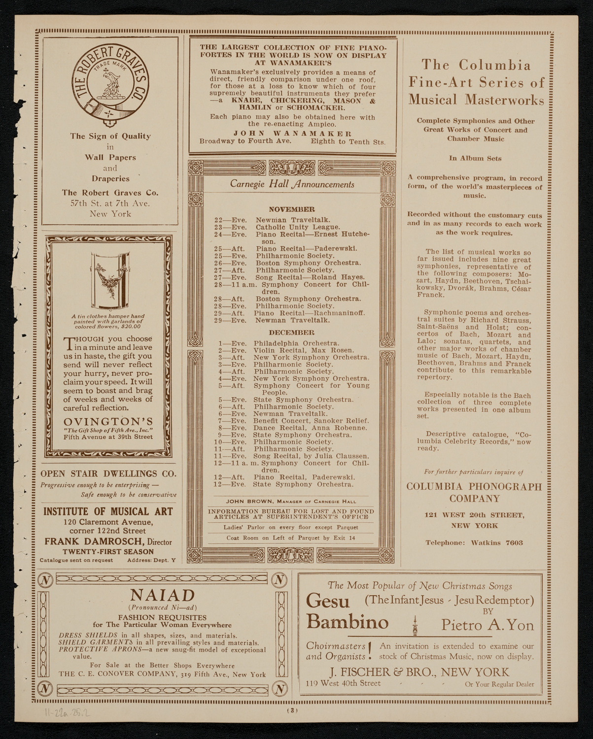 New York Philharmonic, November 22, 1925, program page 3