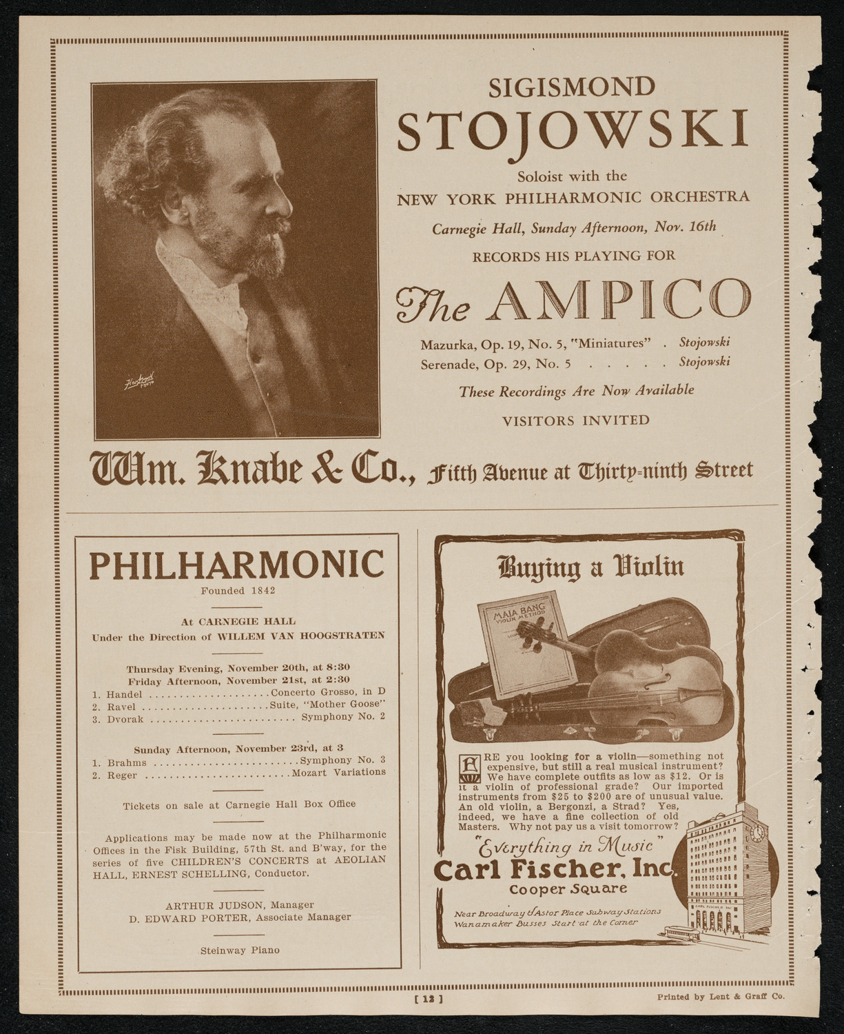 New York Philharmonic, November 16, 1924, program page 12