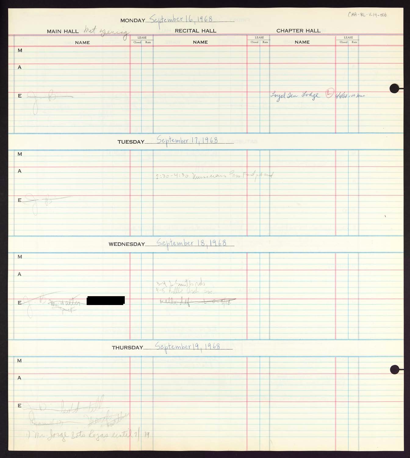 Carnegie Hall Booking Ledger, volume 14, page 6