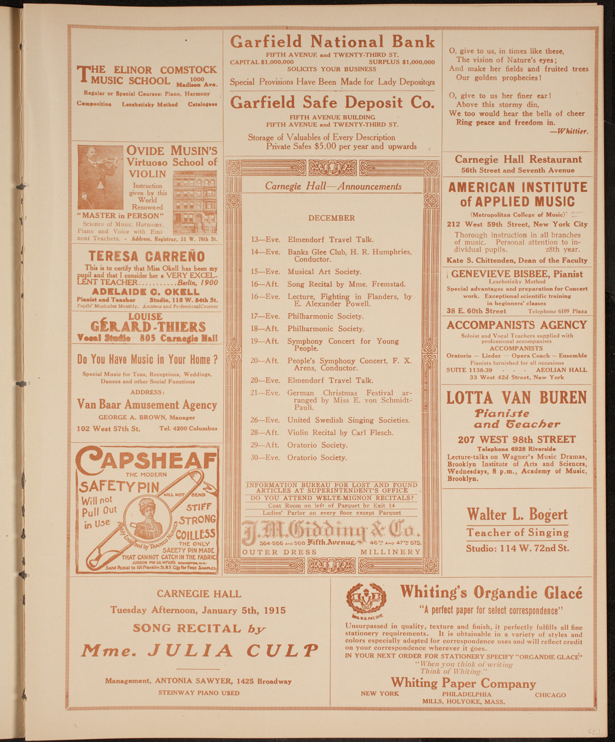 Fritz Kreisler, Violin, December 12, 1914, program page 3