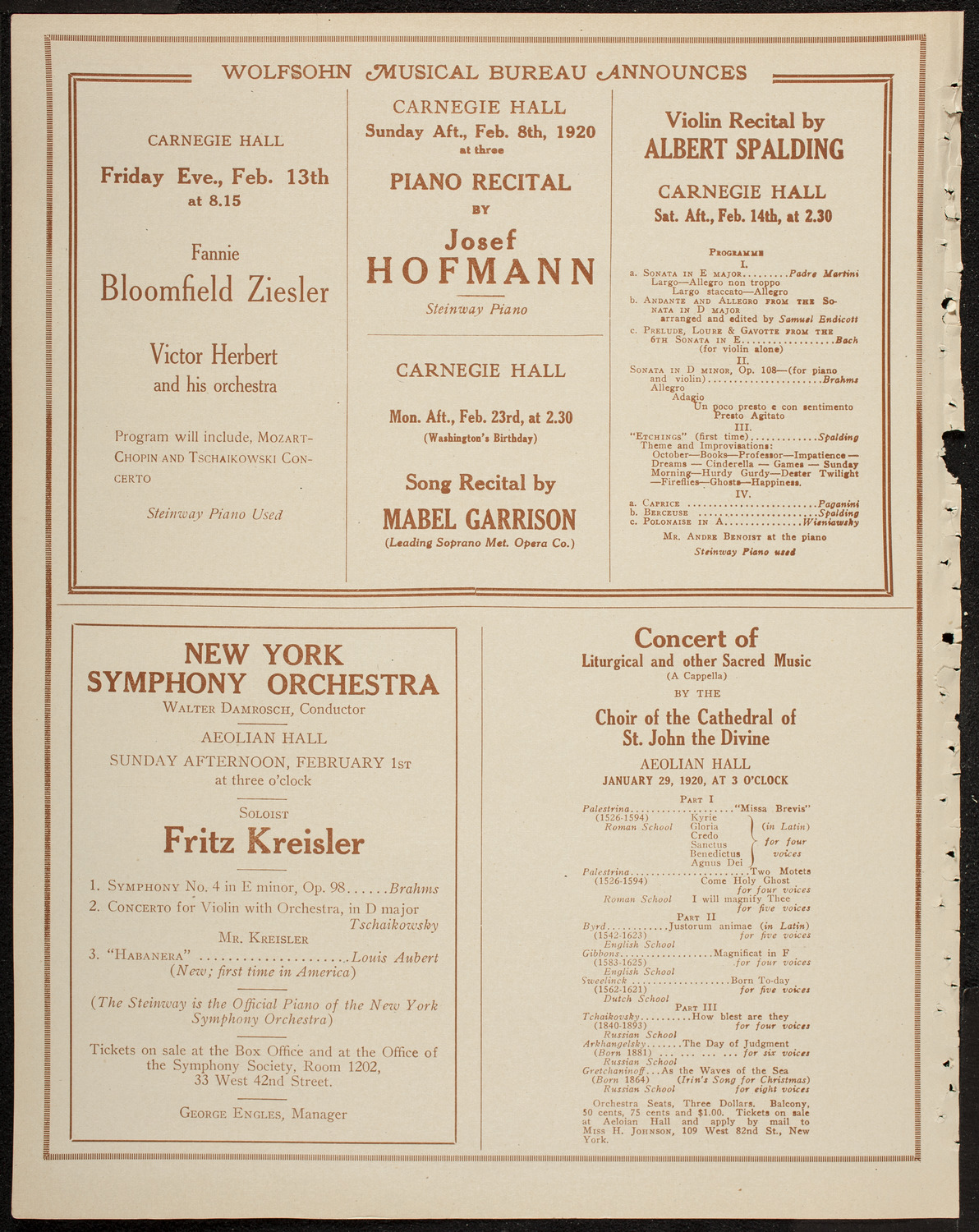 New Symphony Orchestra, January 27, 1920, program page 8